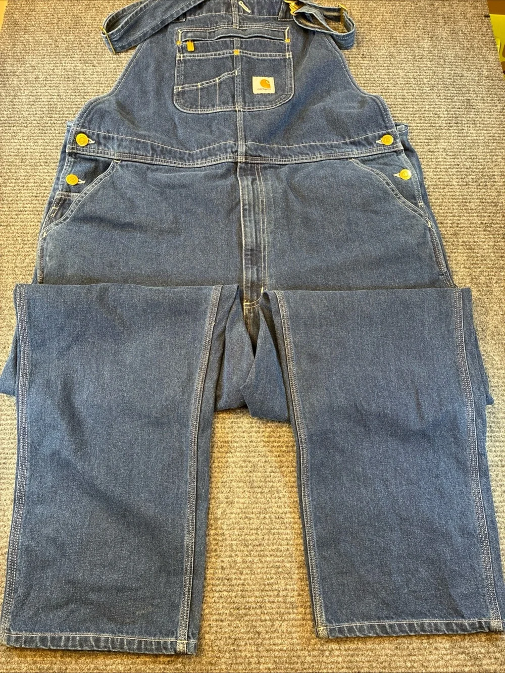 Carhartt Men’s Denim Bib Overalls 42x32 Blue Carpenter Workwear 100% Cotton